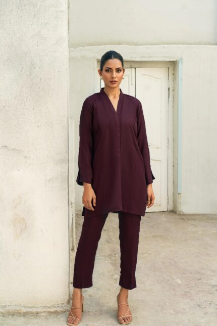 Classic Maroon Solid Co-Ord Set for Women