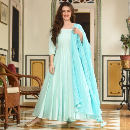 Graceful Sky Blue Anarkali Suit with Dupatta