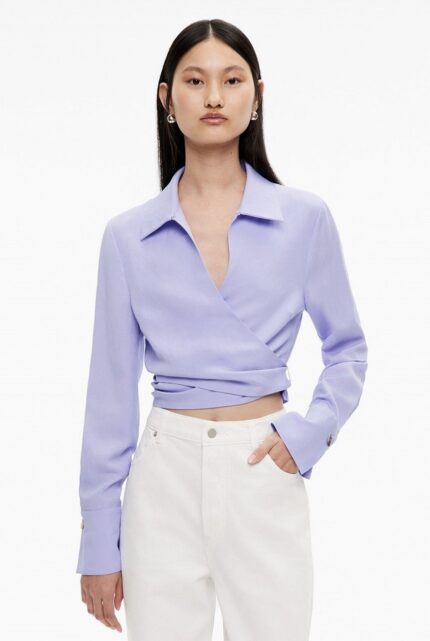 Lilac Long Sleeve Wrap Crop Shirt