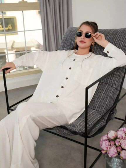Ivory White Textured Co-ord Set (Shirt + Pants)