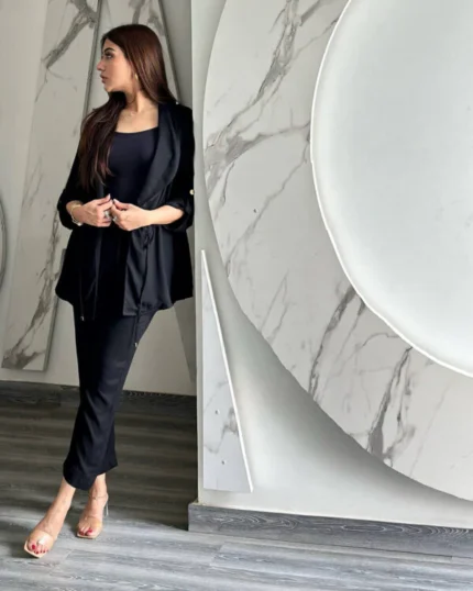 Women’s Black Blazer Co-Ord Set with Top and Pants