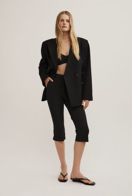 Elara Black Asymmetric Tailored Blazer for Women
