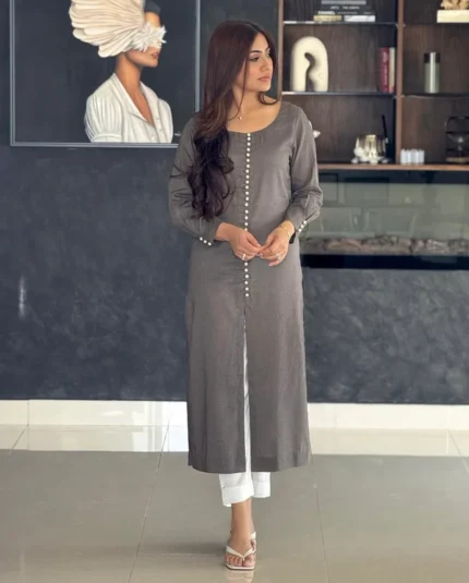 Pearl Grace Grey Straight Kurta for Women